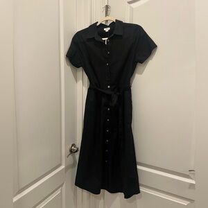 J. Crew Black Button-Front Midi Shirt Dress with Tie Waist